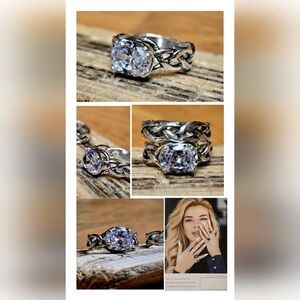 Opulenza Designs Sterling Silver & Oval CZ Braided Band Ring